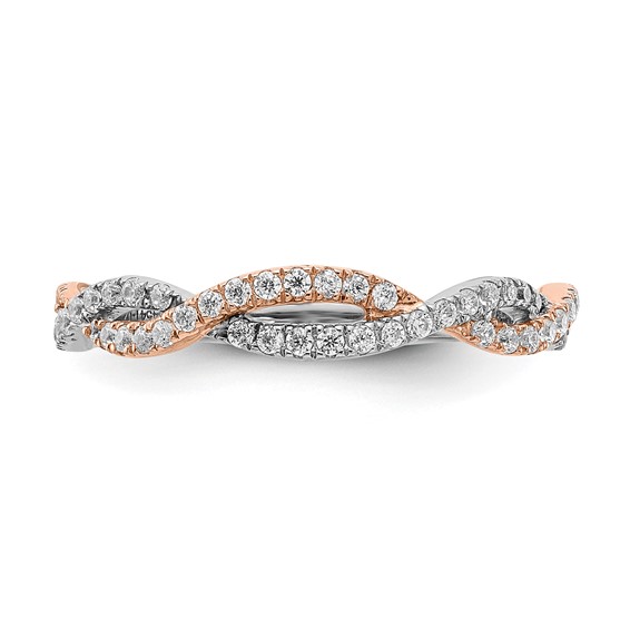 14k White and Rose Gold Criss-Cross 1/4 carat Diamond Complete Wedding Band
