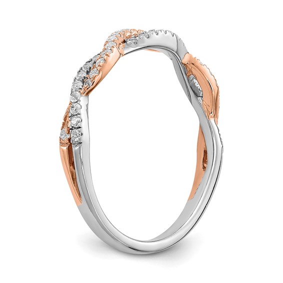 14k White and Rose Gold Criss-Cross 1/4 carat Diamond Complete Wedding Band