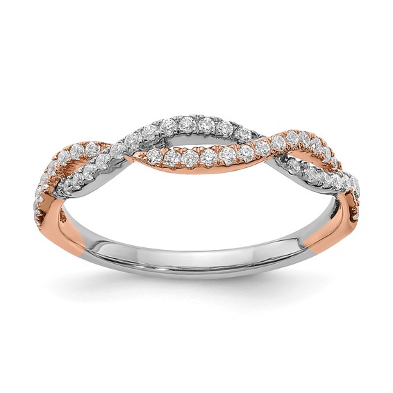 14k White and Rose Gold Criss-Cross 1/4 carat Diamond Complete Wedding Band