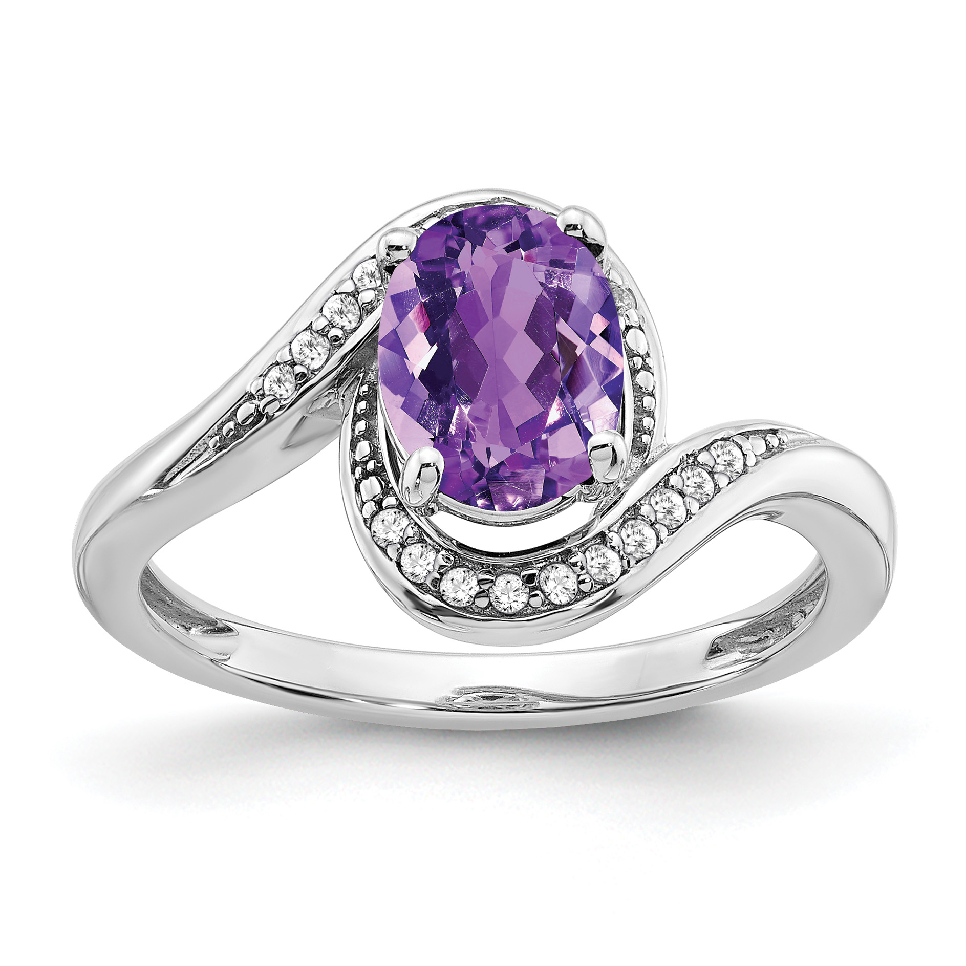 14k White Gold Oval Amethyst and Diamond Bypass Ring (RM5948-AM-010-WA)