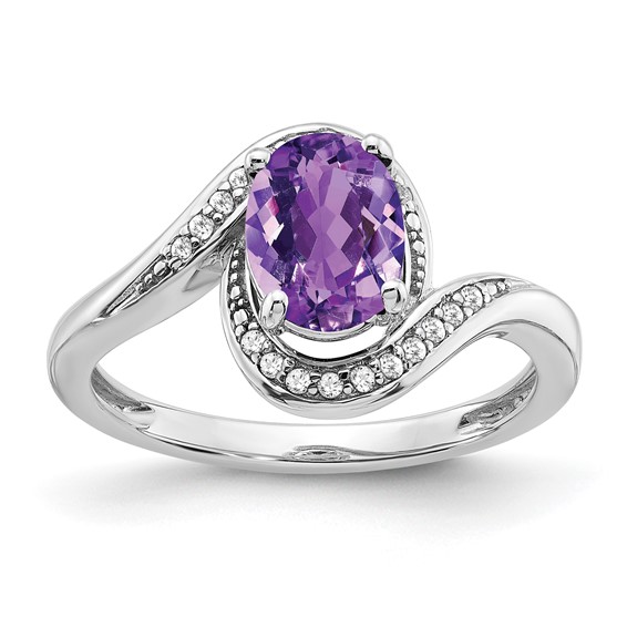 14k White Gold Oval Gemstone and Diamond Bypass Ring