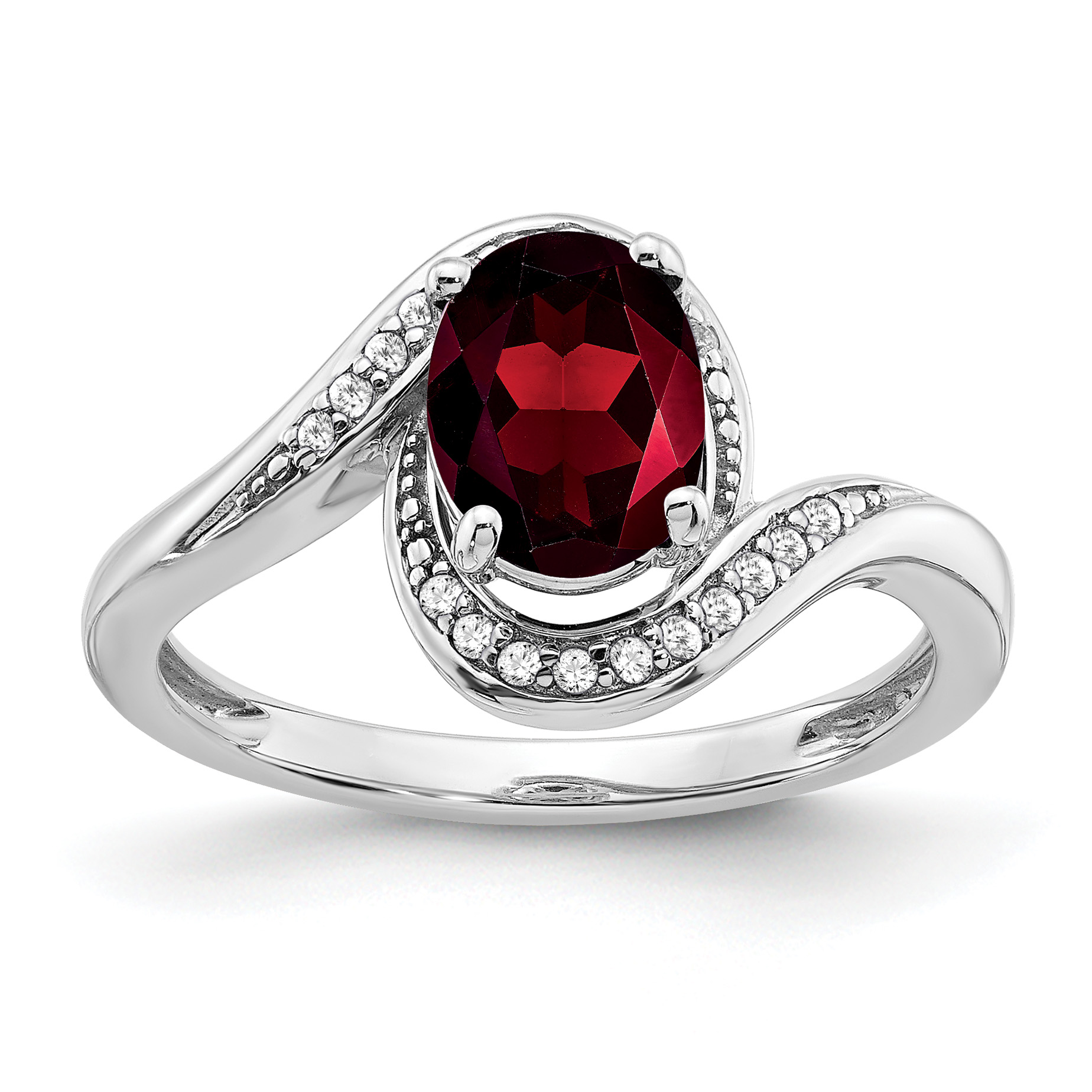 14k White Gold Oval Garnet and Diamond Bypass Ring (RM5948-GA-010-WA)