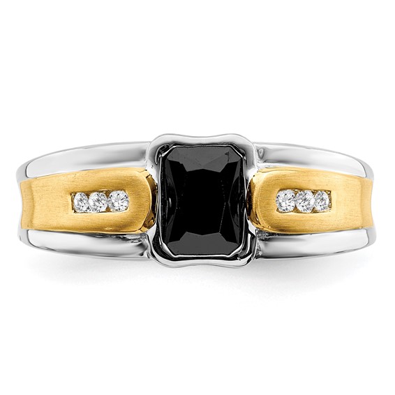 IB Goodman 14k Two-tone 7x5mm Octagon Onyx and 1/10 carat Diamond Mens Ring