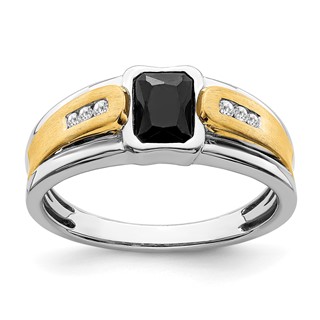 IB Goodman 14k Two-tone 7x5mm Octagon Onyx and 1/10 carat Diamond Mens Ring