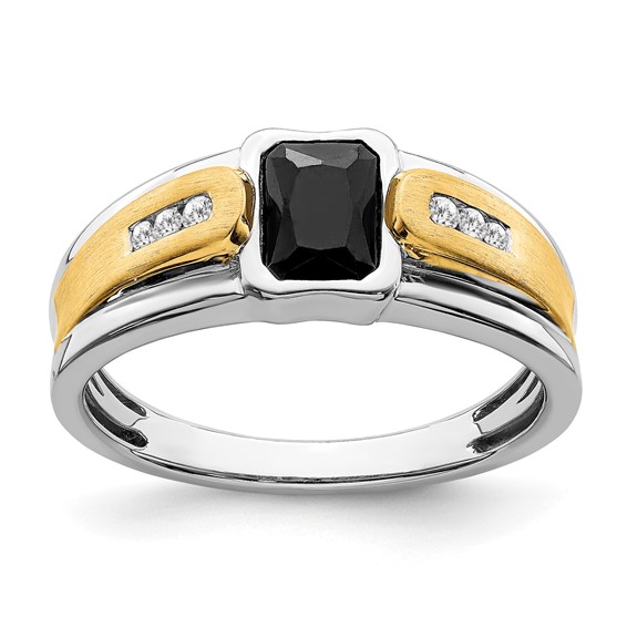 IB Goodman 14k Two-tone 7x5mm Octagon Onyx and 1/10 carat Diamond Mens Ring