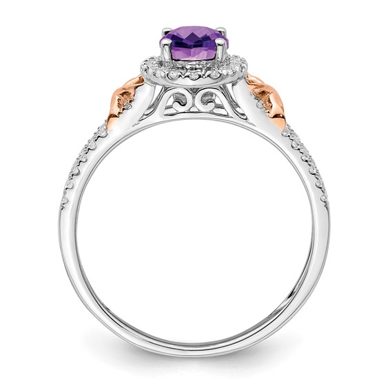 14k White Gold w/RG Accent Gemstone and Diamond Halo Ring                  