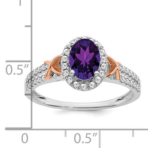14k White Gold w/RG Accent Gemstone and Diamond Halo Ring                  
