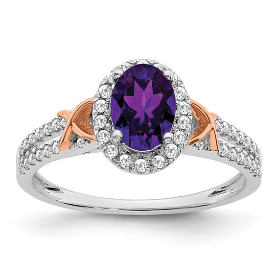 14k White Gold w/RG Accent Gemstone and Diamond Halo Ring                  