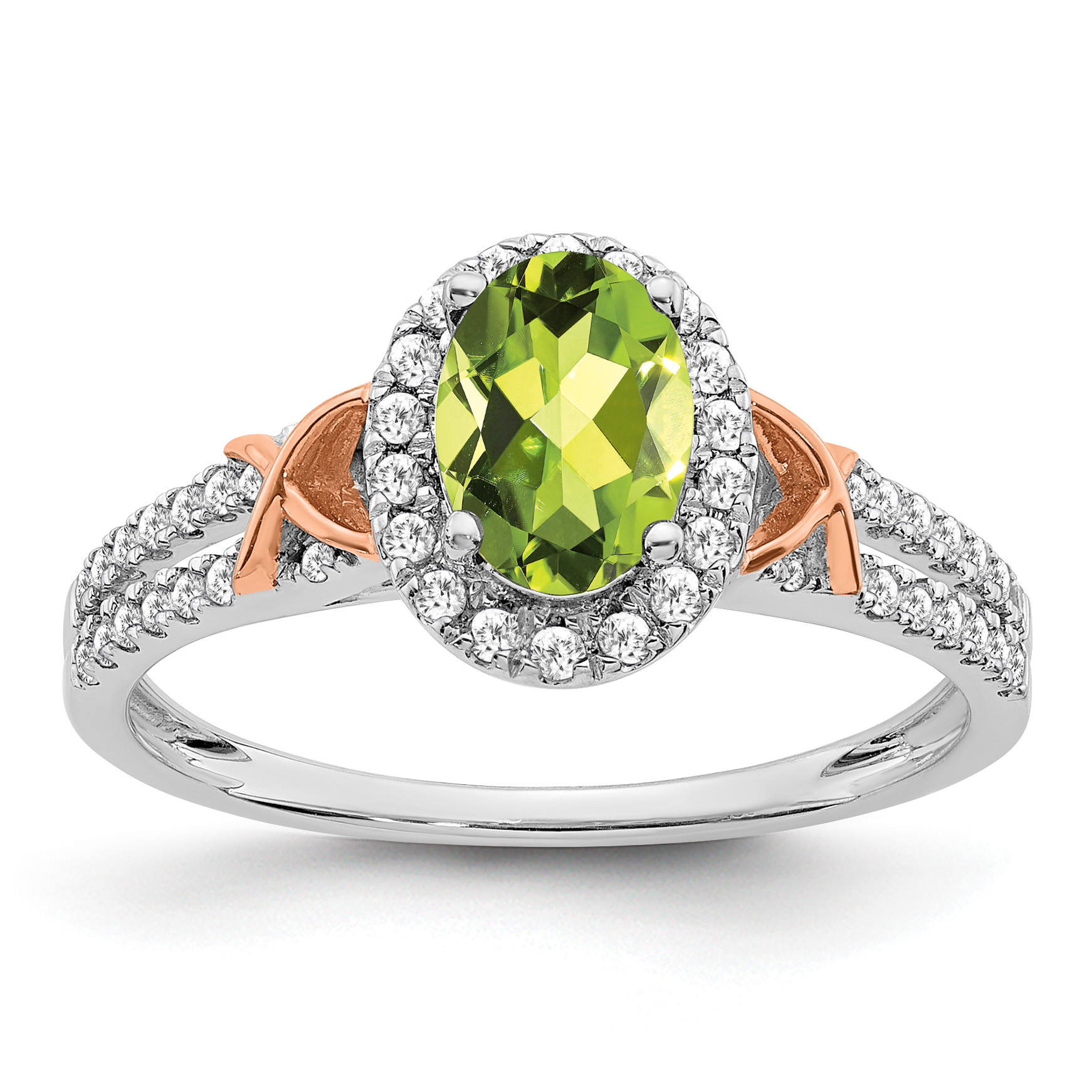 14k White Gold w/RG Accent Peridot and Diamond Halo Ring (RM5957-PE-025-WA)