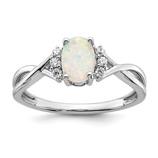10k WG 1-7x5 Oval CR Opal and Dia Ring RD 6-1.5mm dias Stone:A Dia:F60