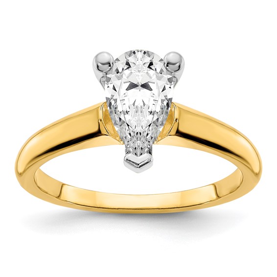 14k Two Tone 12x8mm PEAR Solitaire Mounting Sz 10