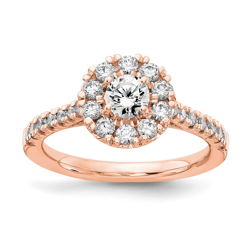 True Origin 14k Rose Gold 1 carat Lab Grown Diamond VS D E F Complete Fancy Halo Engagement Ring