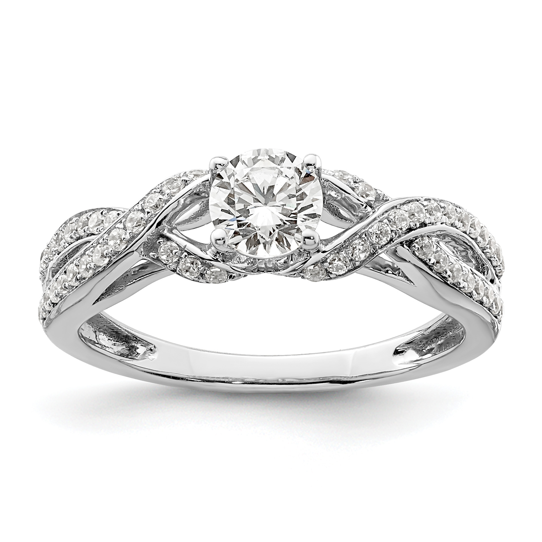 10k White Gold 3/4 carat Lab Grown Diamond VS/SI+ G+ Round Complete Twist Bypass Engagment Ring (RM5970E-045-C0WLG)