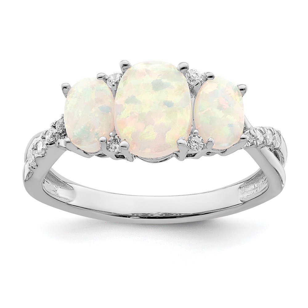  14k White Gold Created Opal and Diamond 3-stone Ring (RM5971-OP-013-WA)