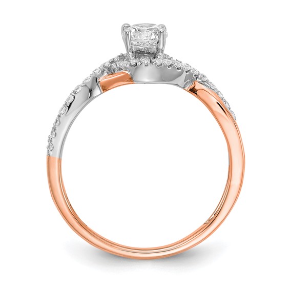 14k White and Rose Gold Criss-Cross (Holds 3/8 carat (4.8mm) Round Center) 1/5 carat Diamond Semi-mount Engagement Ring