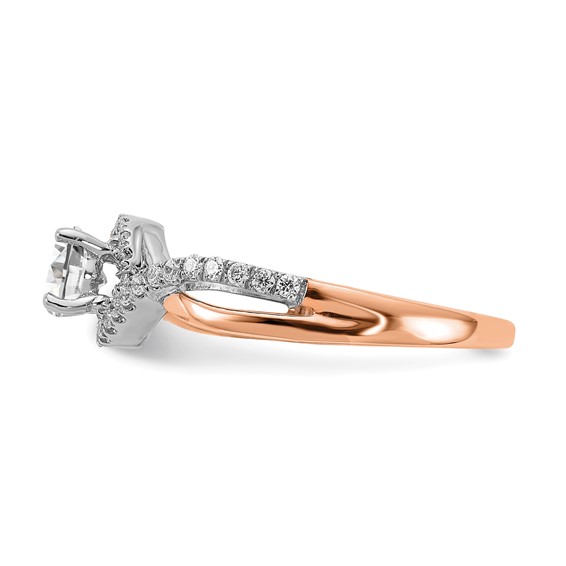 14k White and Rose Gold Criss-Cross (Holds 3/8 carat (4.8mm) Round Center) 1/5 carat Diamond Semi-mount Engagement Ring