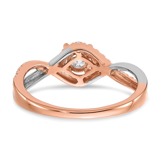 14k White and Rose Gold Criss-Cross (Holds 3/8 carat (4.8mm) Round Center) 1/5 carat Diamond Semi-mount Engagement Ring