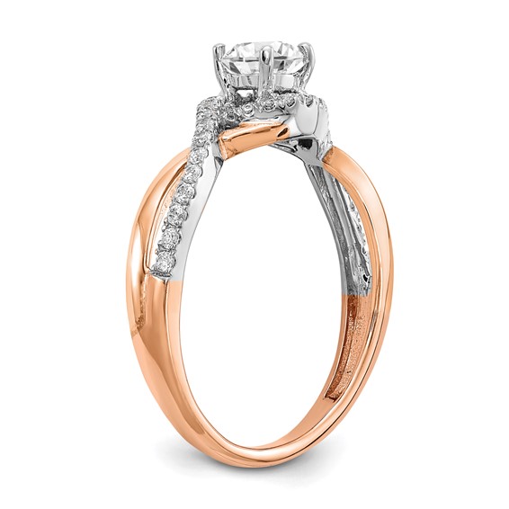 14k White and Rose Gold Criss-Cross (Holds 3/8 carat (4.8mm) Round Center) 1/5 carat Diamond Semi-mount Engagement Ring