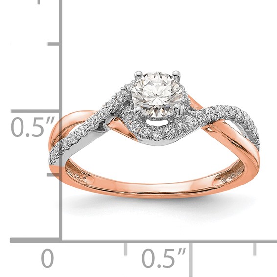 14k White and Rose Gold Criss-Cross (Holds 3/8 carat (4.8mm) Round Center) 1/5 carat Diamond Semi-mount Engagement Ring