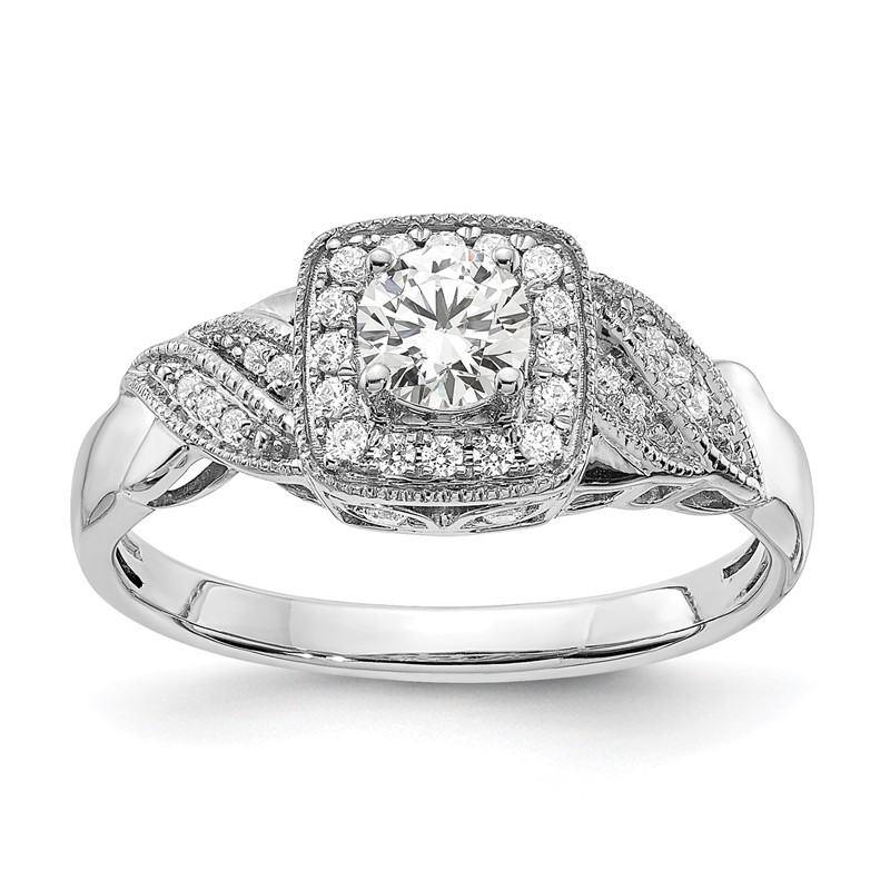 14k White Gold 1/2 carat Lab Grown Diamond VS/SI+ G+ Round Complete Halo Engagement Ring