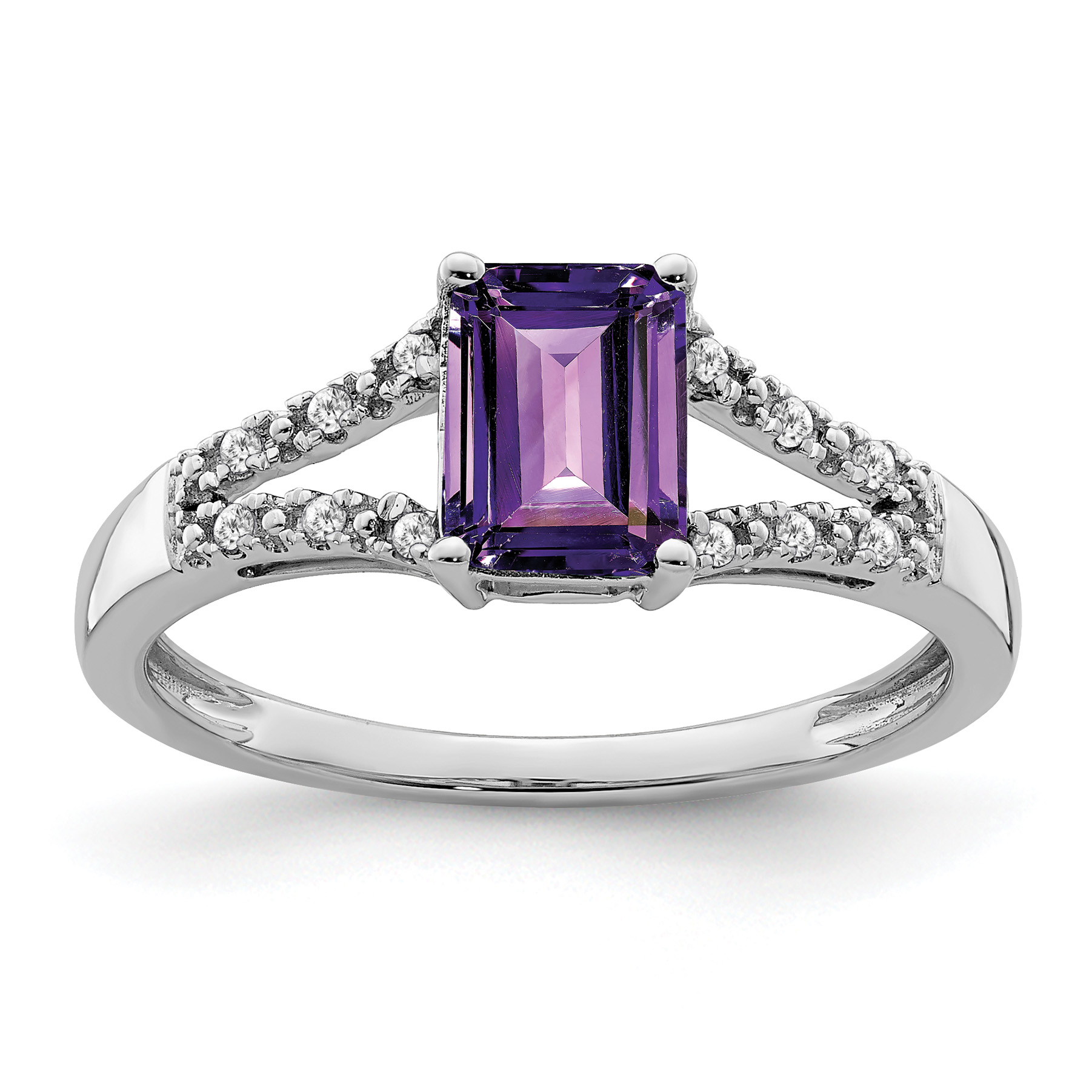 14k White Gold Emerald-cut Amethyst and Diamond Ring (RM5985-AM-006-WA)