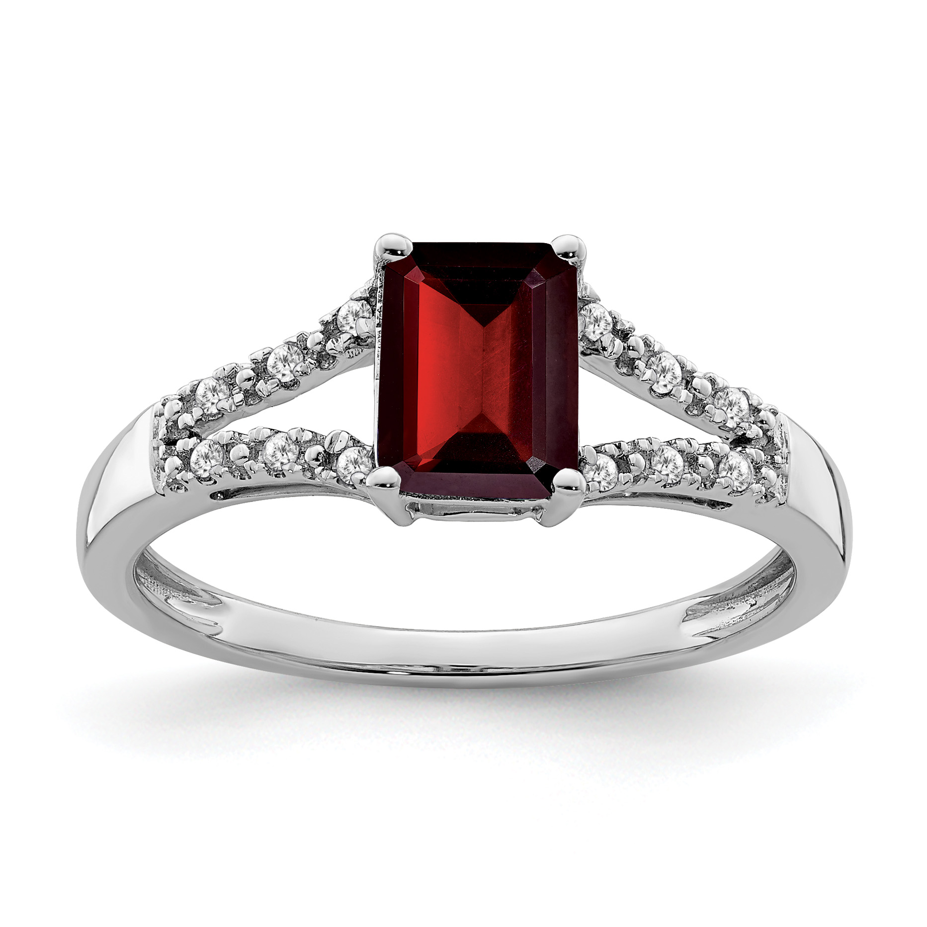 14k White Gold Emerald-cut Garnet and Diamond Ring (RM5985-GA-006-WA)
