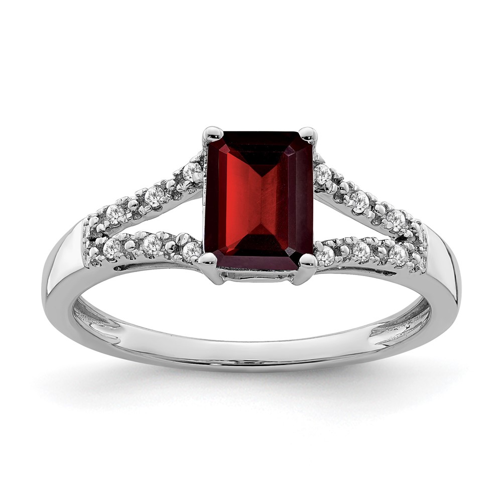 14k White Gold Emerald-cut Garnet and Diamond Ring (RM5985-GA-006-WA)