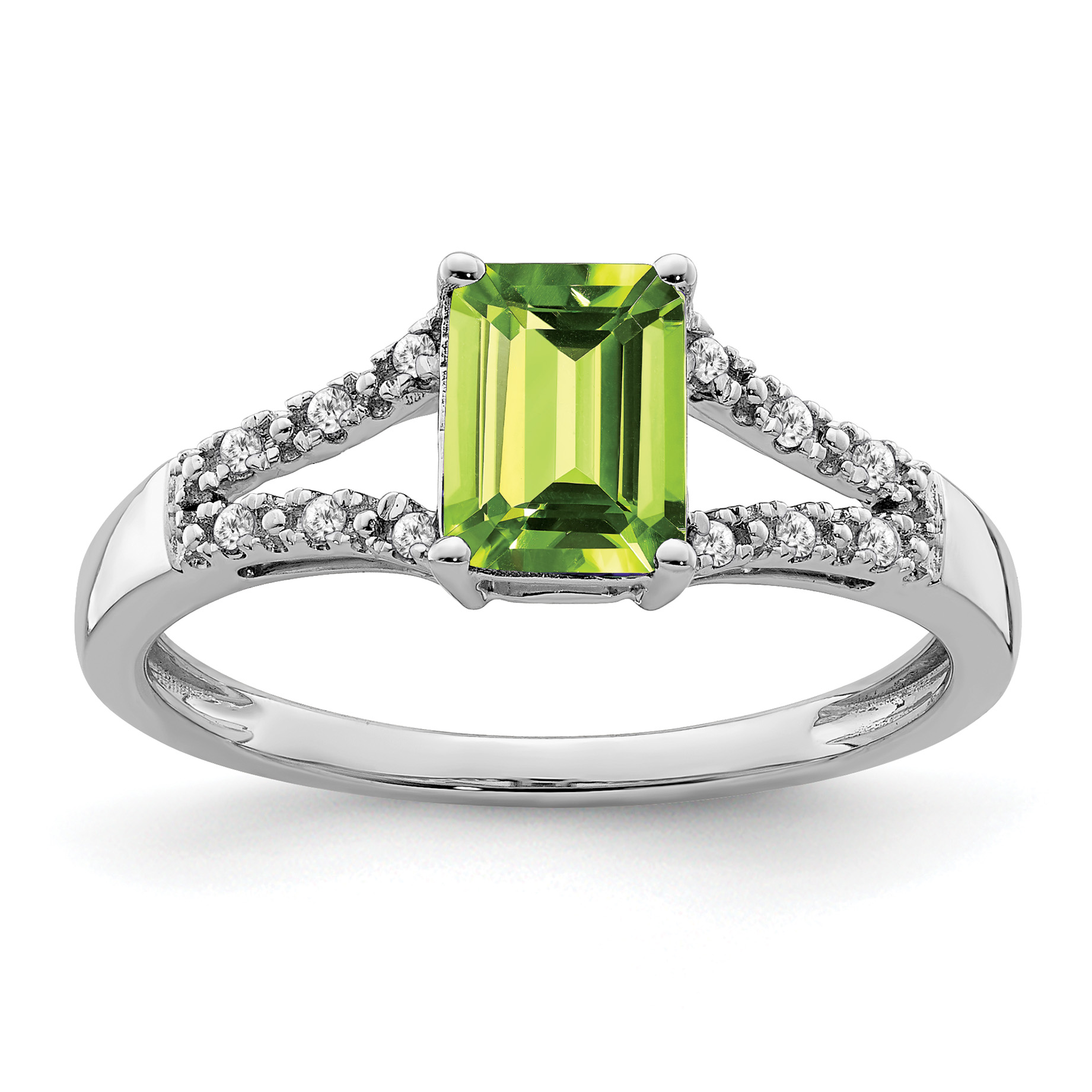 14k White Gold Emerald-cut Peridot and Diamond Ring (RM5985-PE-006-WA)