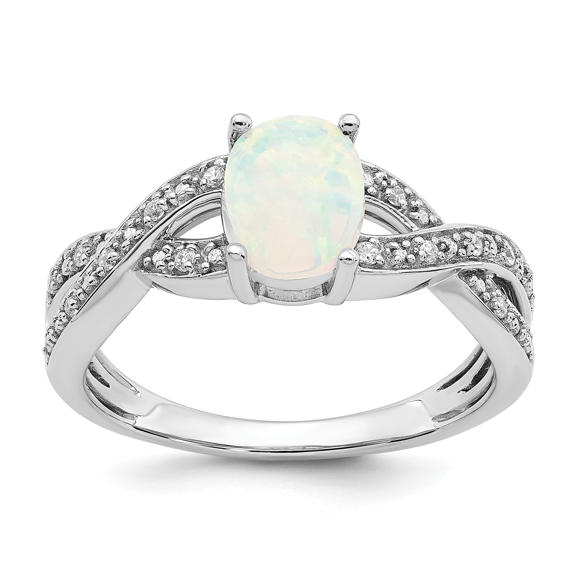  14k White Gold Created Opal and Diamond Ring (RM5986-OP-008-WA)