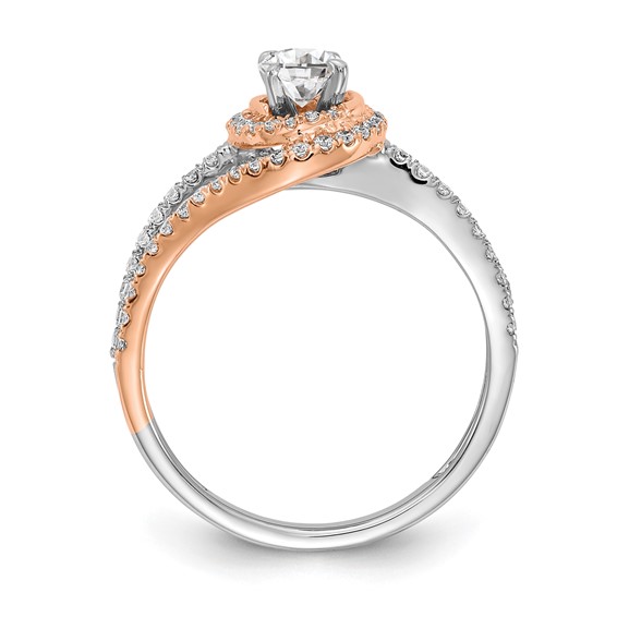14k White and Rose Gold Halo Plus (Holds 1/3 carat (4.5mm) Round Center) 3/8 carat Diamond Semi-mount Engagement Ring