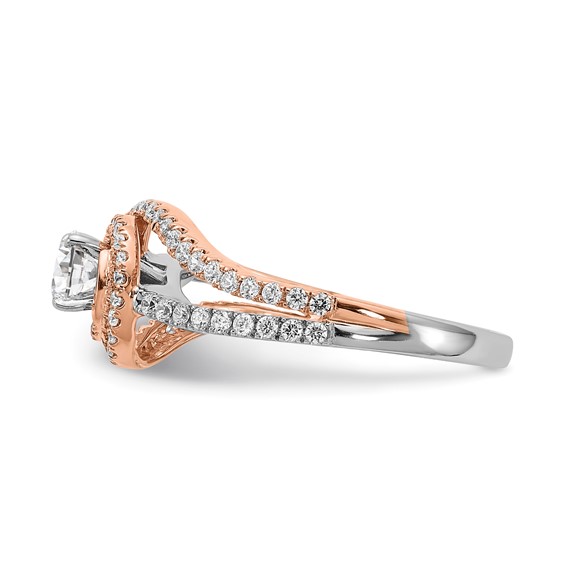 14k White and Rose Gold Halo Plus (Holds 1/3 carat (4.5mm) Round Center) 3/8 carat Diamond Semi-mount Engagement Ring