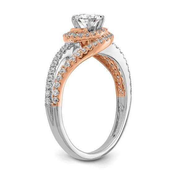 14k White and Rose Gold Halo Plus (Holds 1/3 carat (4.5mm) Round Center) 3/8 carat Diamond Semi-mount Engagement Ring