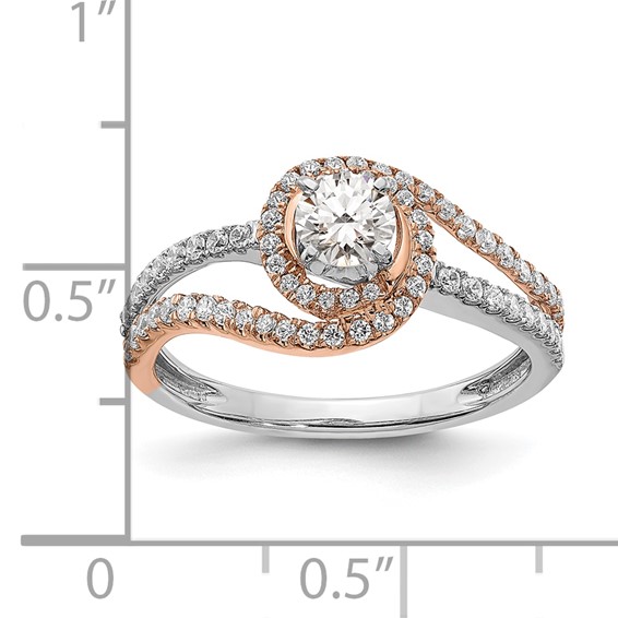 14k White and Rose Gold Halo Plus (Holds 1/3 carat (4.5mm) Round Center) 3/8 carat Diamond Semi-mount Engagement Ring