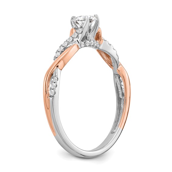 14k White and Rose Gold Criss-Cross (Holds 1/4 carat (4.1mm) Round Center) 1/8 carat Diamond Semi-mount Engagement Ring