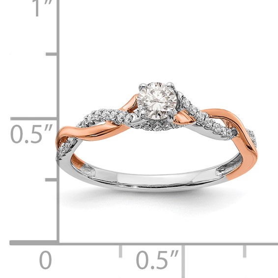 14k White and Rose Gold Criss-Cross (Holds 1/4 carat (4.1mm) Round Center) 1/8 carat Diamond Semi-mount Engagement Ring