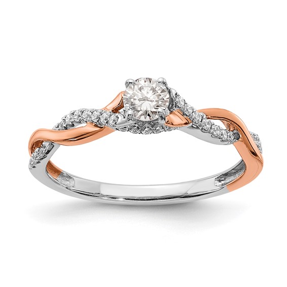 14k White and Rose Gold Criss-Cross (Holds 1/4 carat (4.1mm) Round Center) 1/8 carat Diamond Semi-mount Engagement Ring