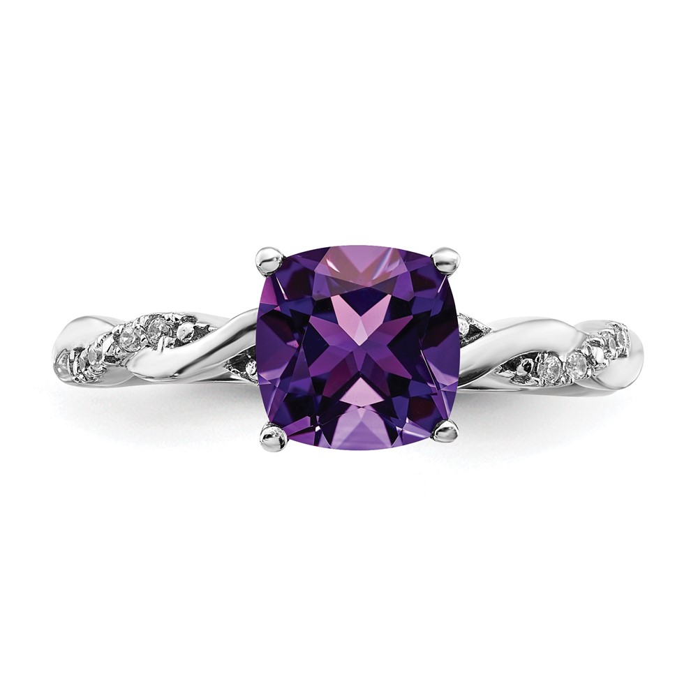 Sterling Silver Rhodium-plated Amethyst and Diamond Ring (RM6004-AM-005-SSA-6)