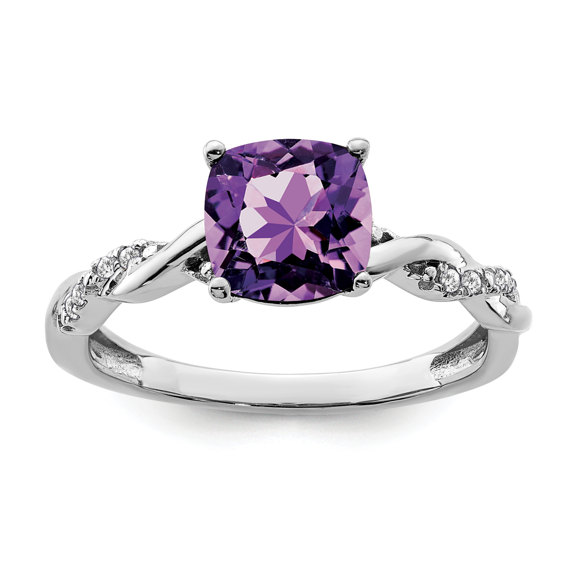 Sterling Silver Rhodium-plated Amethyst and Diamond Ring (RM6004-AM-005-SSA-6)