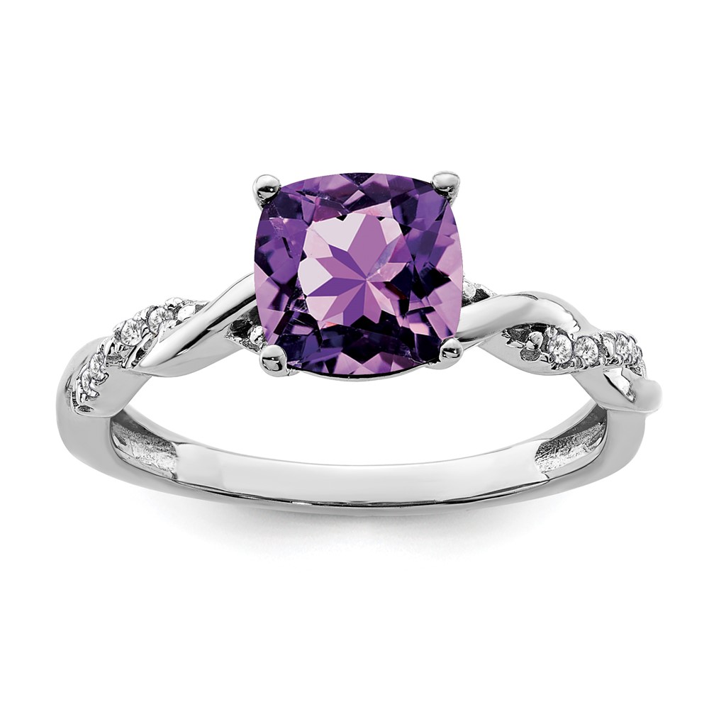 Sterling Silver Rhodium-plated Amethyst and Diamond Ring (RM6004-AM-005-SSA-6)