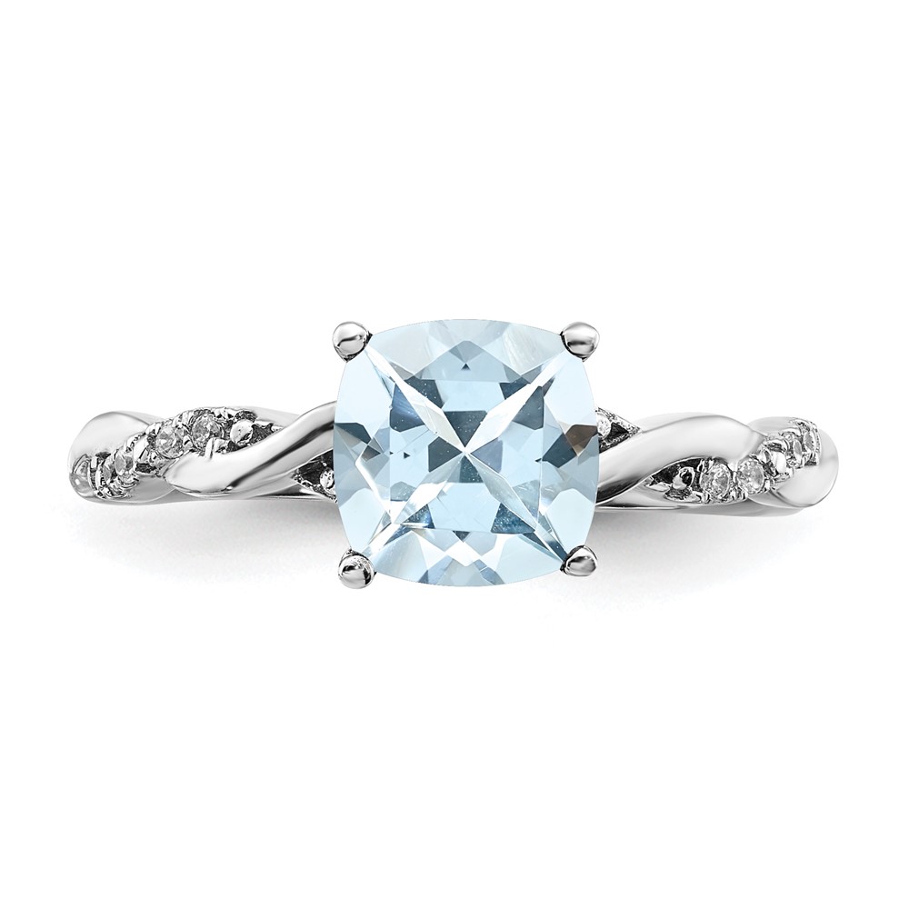 Sterling Silver Rhodium-plated Aquamarine and Diamond Ring (RM6004-AQ-005-SSA-7)