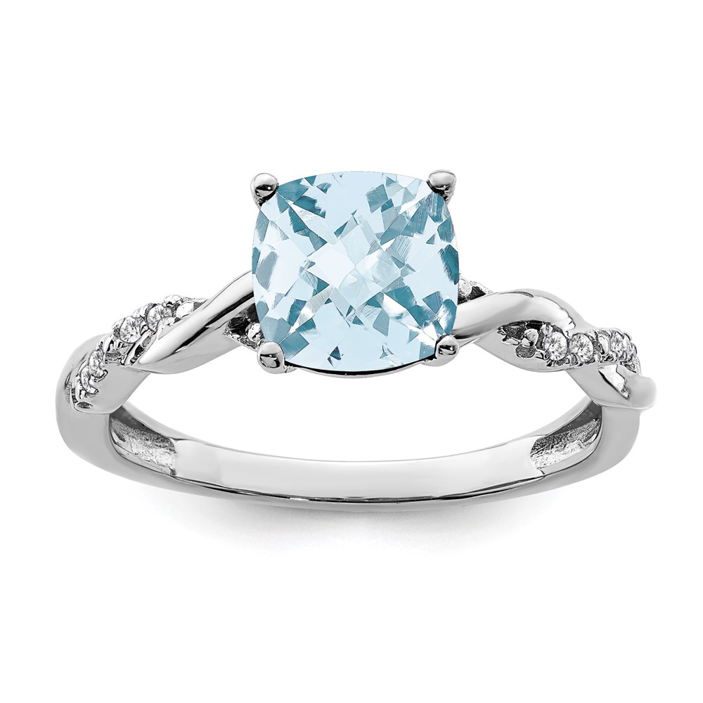 Sterling Silver Rhodium-plated Aquamarine and Diamond Ring (RM6004-AQ-005-SSA-7)