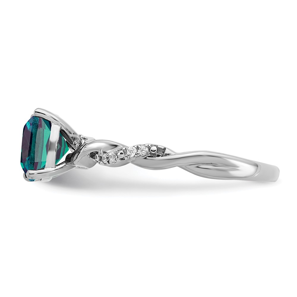 Sterling Silver Rhodium-plated Created Alexandrite and Diamond Ring (RM6004-CA-005-SSA-6)