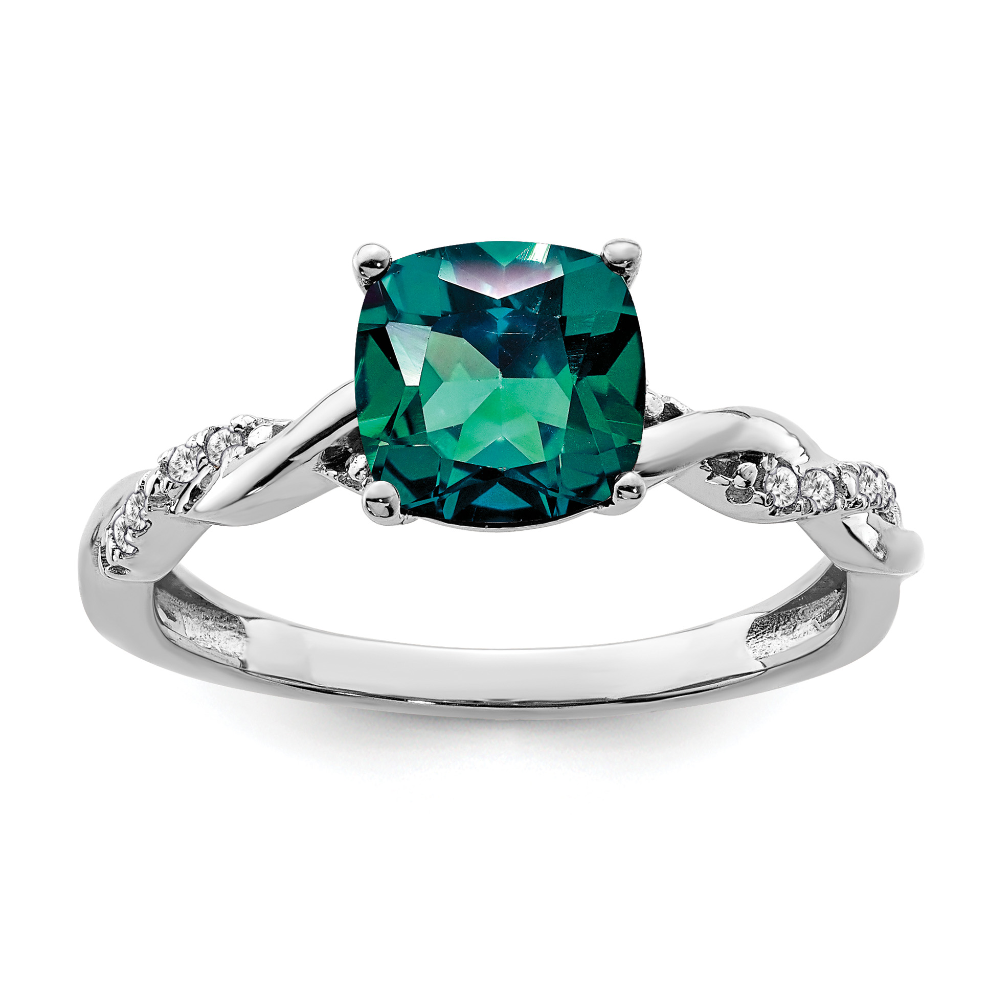 Sterling Silver Rhodium-plated Created Alexandrite and Diamond Ring (RM6004-CA-005-SSA-6)