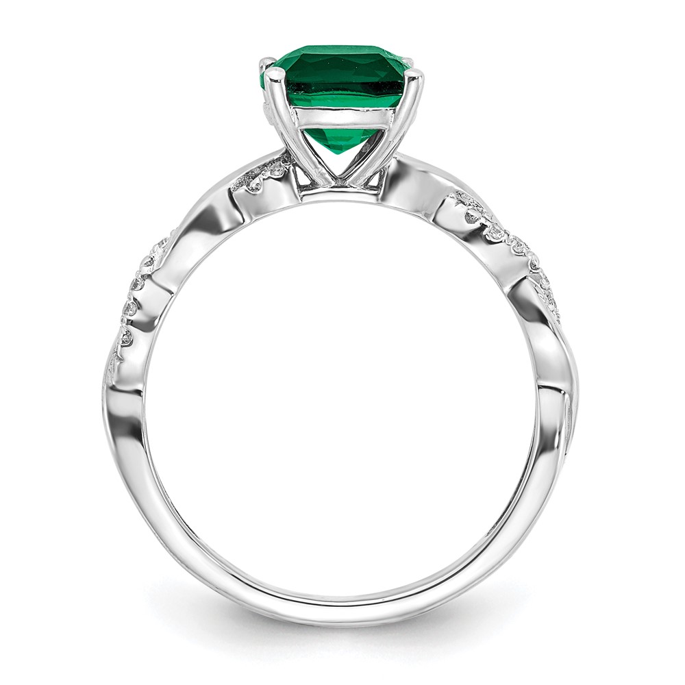 Sterling Silver Rhodium-plated Created Emerald and Diamond Ring (RM6004-CEM-005-SSA-7)