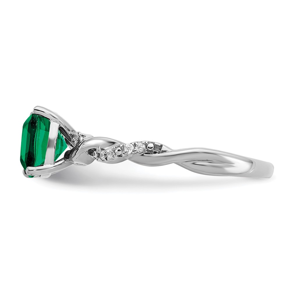 Sterling Silver Rhodium-plated Created Emerald and Diamond Ring (RM6004-CEM-005-SSA-7)