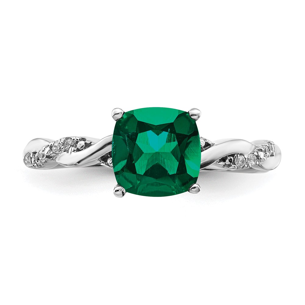 Sterling Silver Rhodium-plated Created Emerald and Diamond Ring (RM6004-CEM-005-SSA-7)