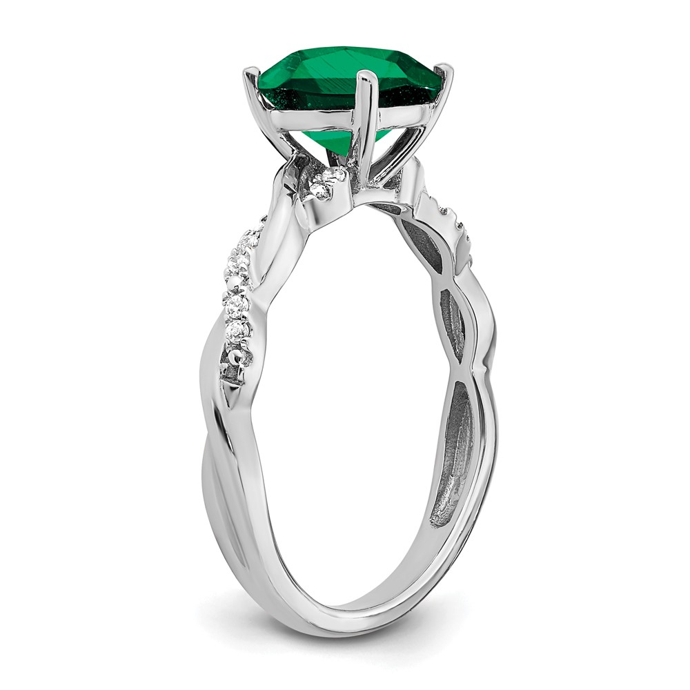 Sterling Silver Rhodium-plated Created Emerald and Diamond Ring (RM6004-CEM-005-SSA-7)
