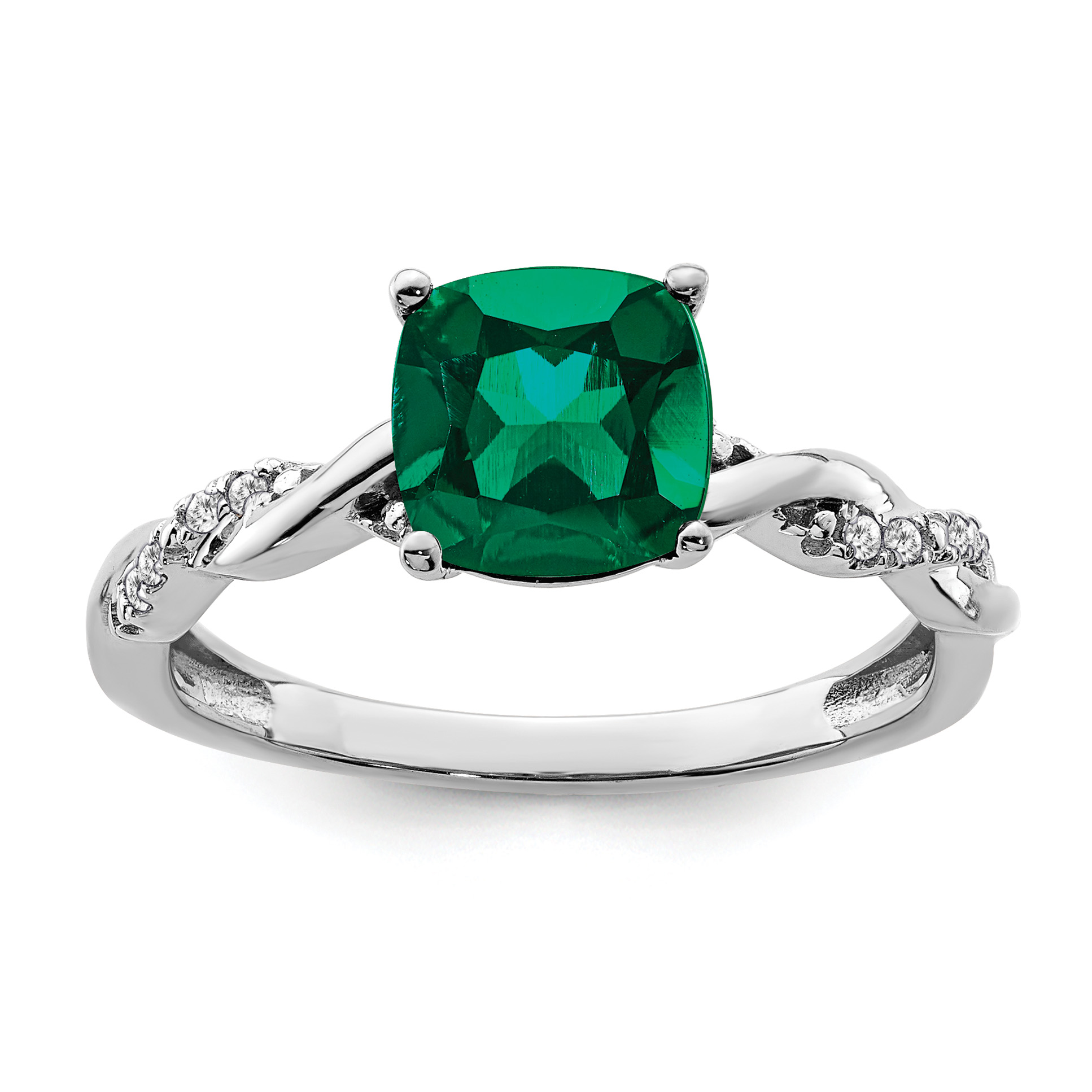Sterling Silver Rhodium-plated Created Emerald and Diamond Ring (RM6004-CEM-005-SSA-7)