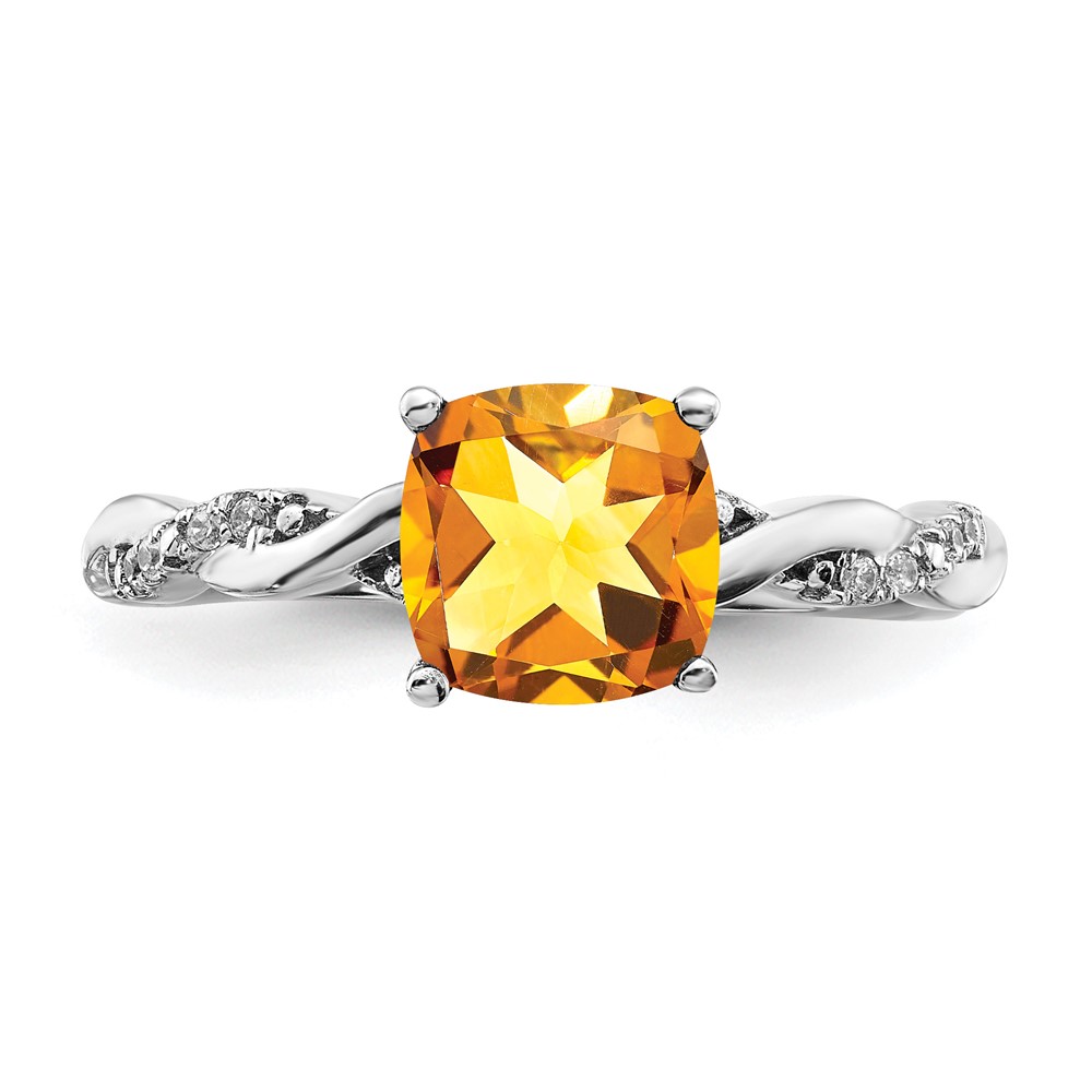 Sterling Silver Rhodium-plated Citrine and Diamond Ring (RM6004-CI-005-SSA-7)