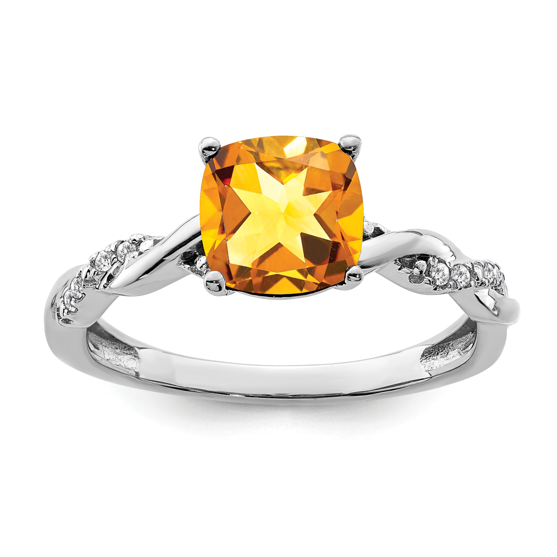 Sterling Silver Rhodium-plated Citrine and Diamond Ring (RM6004-CI-005-SSA-7)